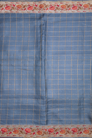 Zari Checked Design Aegean Blue Tussar Silk Saree