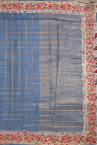 Zari Checked Design Aegean Blue Tussar Silk Saree