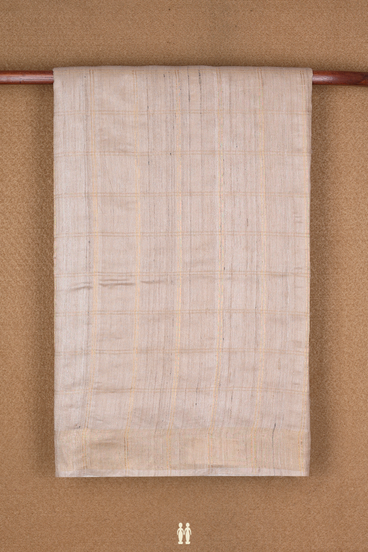 Zari Checked Design Beige Tussar Silk Saree