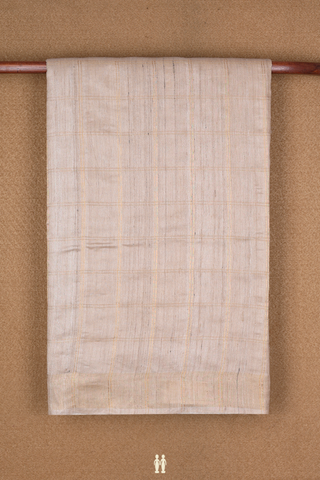 Zari Checked Design Beige Tussar Silk Saree