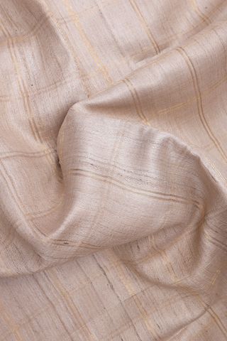 Zari Checked Design Beige Tussar Silk Saree