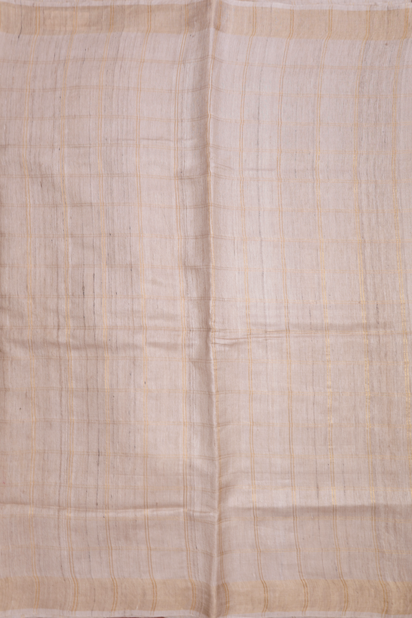 Zari Checked Design Beige Tussar Silk Saree