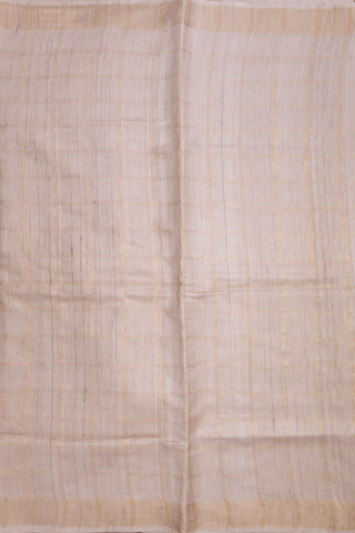 Zari Checked Design Beige Tussar Silk Saree