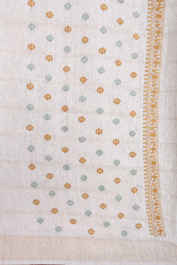 Zari Checked Design Beige Tussar Silk Saree