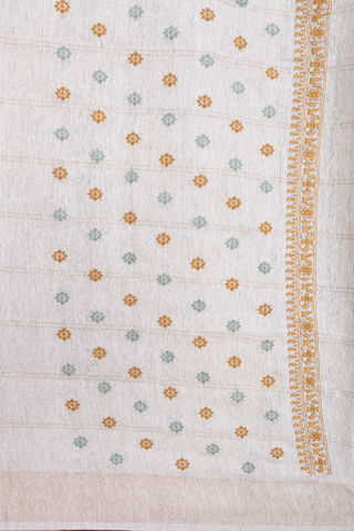 Zari Checked Design Beige Tussar Silk Saree