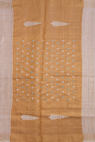 Zari Checked Design Beige Tussar Silk Saree