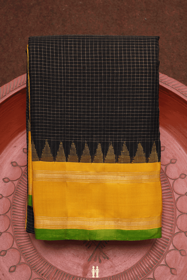 Checked Design Black Gadwal Silk Cotton Saree