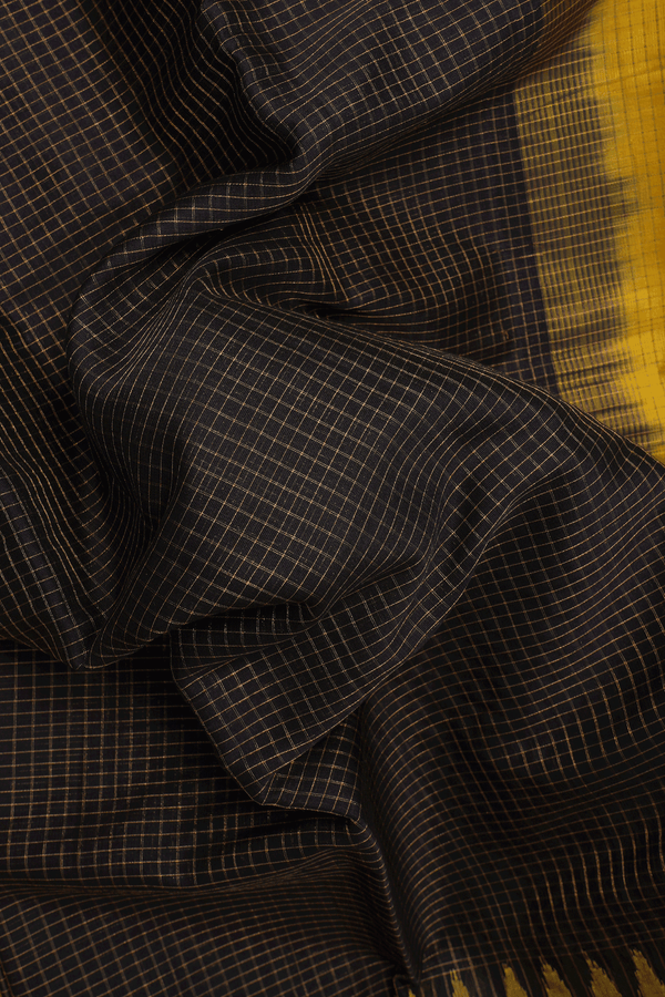 Checked Design Black Gadwal Silk Cotton Saree