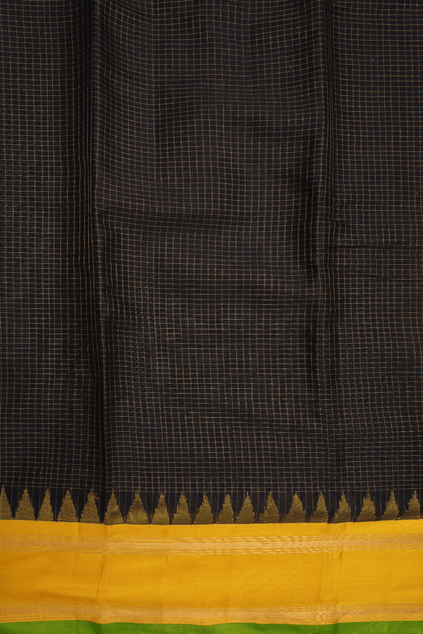 Checked Design Black Gadwal Silk Cotton Saree