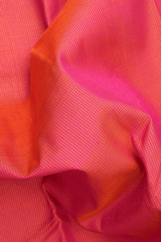 Zari Checked Design Coral Pink Kanchipuram Silk Saree