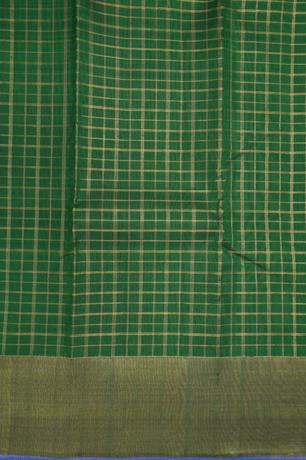 Zari Checked Design Dark Green Kanchipuram Silk Saree