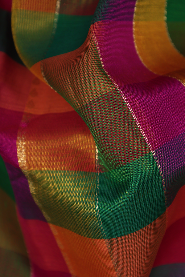 Zari Checked Design Multicolor Nine Yards Silk Cotton Saree