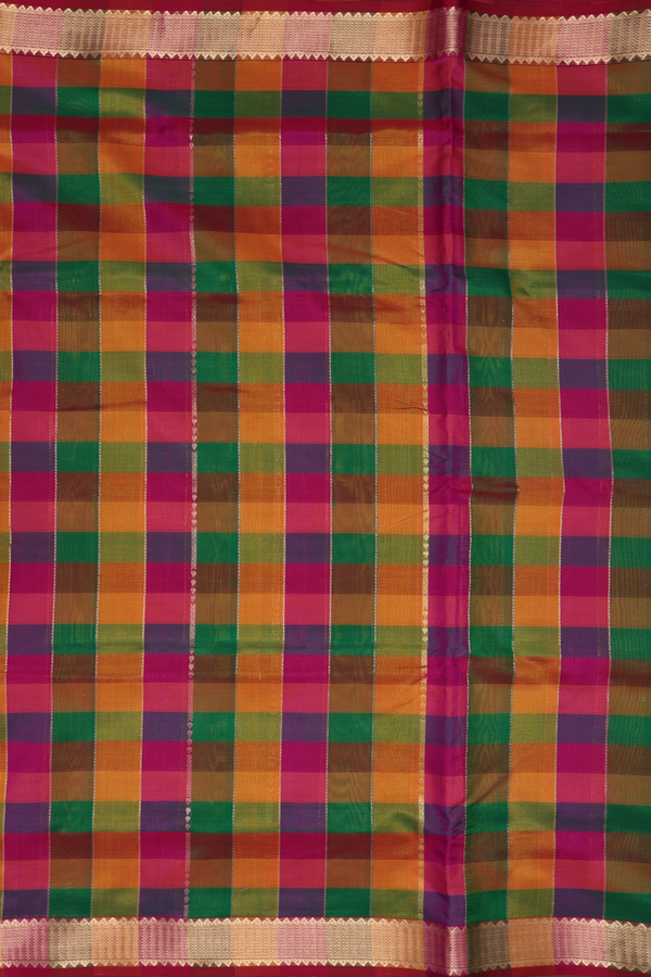Zari Checked Design Multicolor Nine Yards Silk Cotton Saree