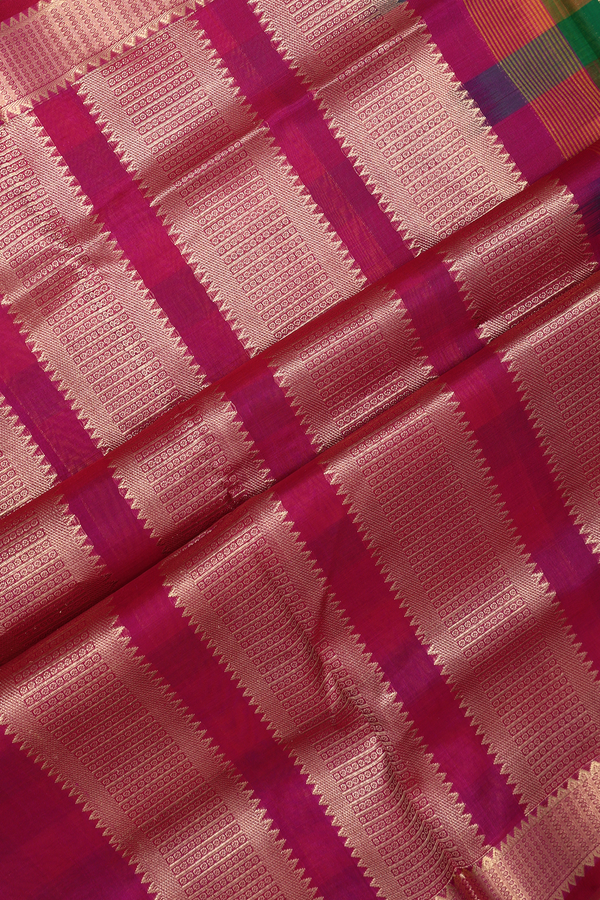 Zari Checked Design Multicolor Nine Yards Silk Cotton Saree