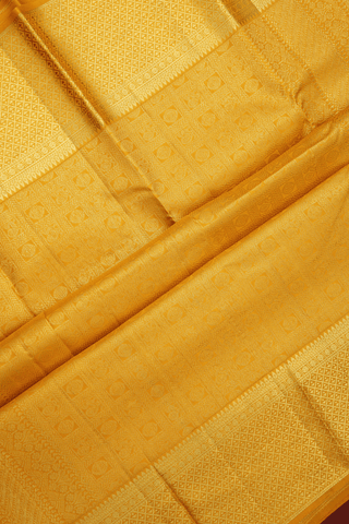 Zari Checked Design Mustard Yellow Kanchipuram Silk Saree