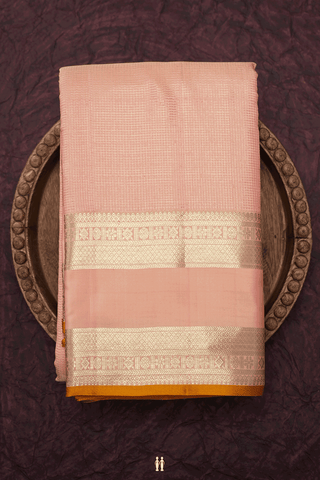 Zari Checked Design Pastel Orange Kanchipuram Silk Saree