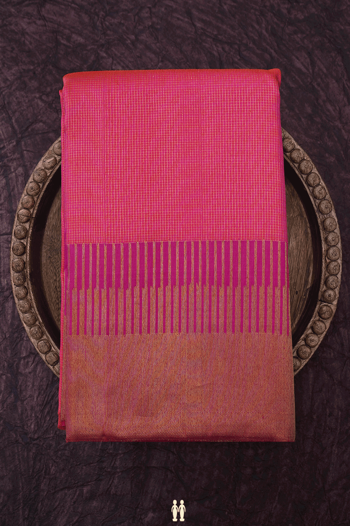 Zari Checked Design Rani Pink Kanchipuram Silk Saree