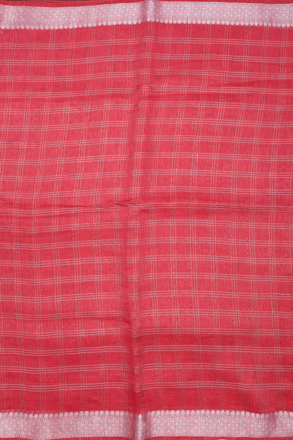 Zari Checked Design Ruby Red Linen Saree