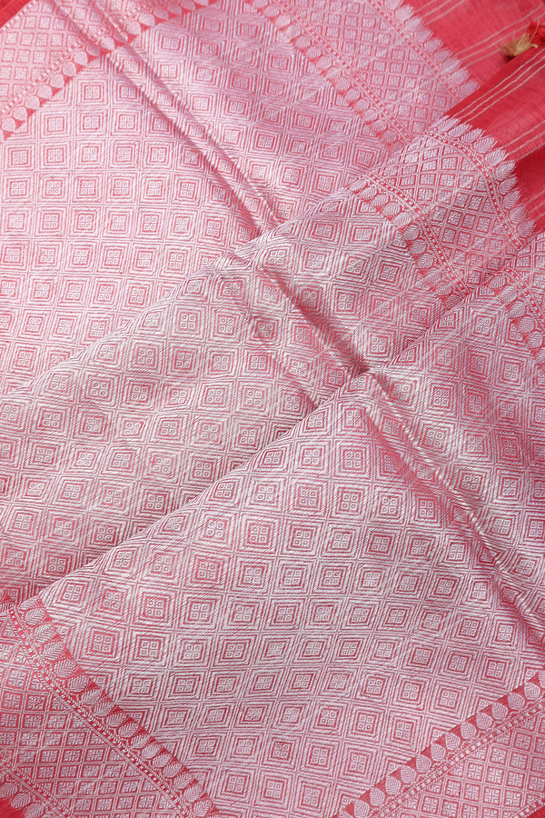 Zari Checked Design Ruby Red Linen Saree