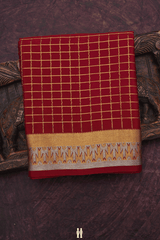 Zari Checked Design Rust Red Mysore Silk Saree
