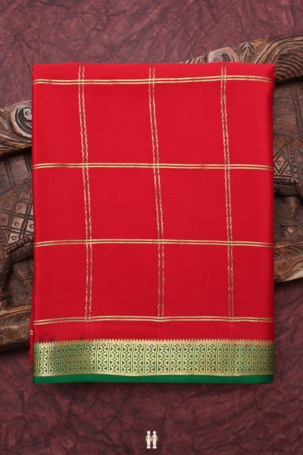 Zari Checked Design Scarlet Red Mysore Silk Saree