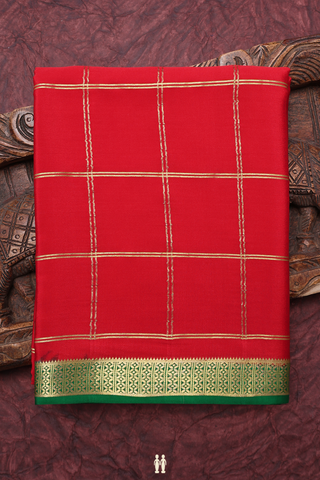Zari Checked Design Scarlet Red Mysore Silk Saree