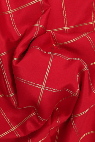Zari Checked Design Scarlet Red Mysore Silk Saree