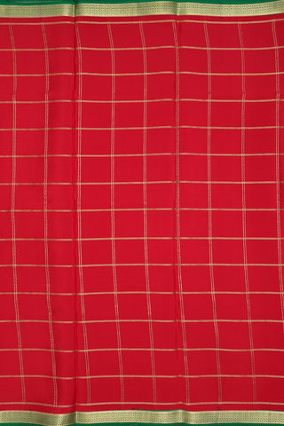Zari Checked Design Scarlet Red Mysore Silk Saree