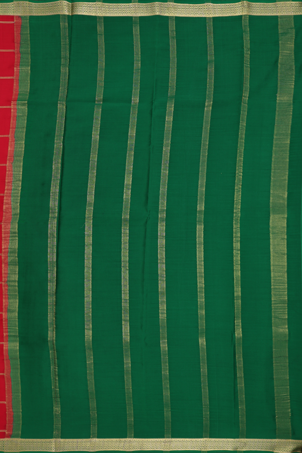 Zari Checked Design Scarlet Red Mysore Silk Saree