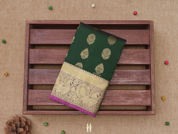 Zari Buttas Forest Green Pavadai Sattai Material