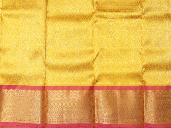 Brocade Design Yellow Kanchipuram Silk Pavadai Sattai Material