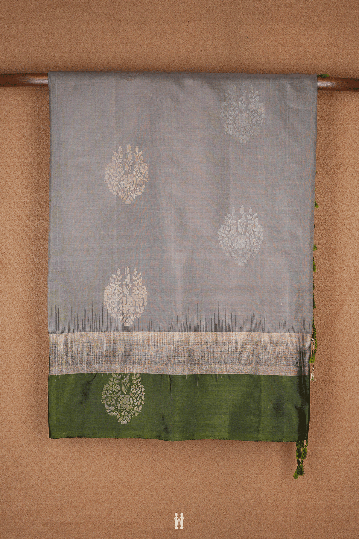 Floral Zari Motifs Taupe Grey Soft Silk Saree