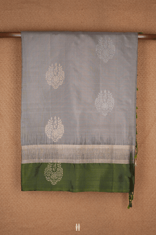 Floral Zari Motifs Taupe Grey Soft Silk Saree