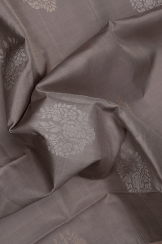 Floral Zari Motifs Taupe Grey Soft Silk Saree