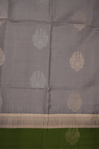 Floral Zari Motifs Taupe Grey Soft Silk Saree