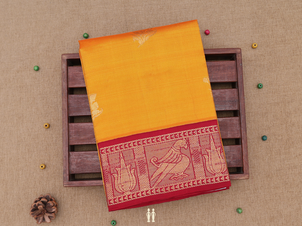 Zari Motifs Orange Kanchipuram Silk Pavadai Sattai Material