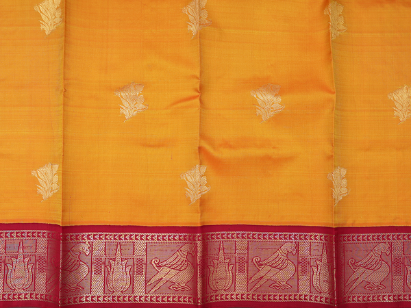 Zari Motifs Orange Kanchipuram Silk Pavadai Sattai Material