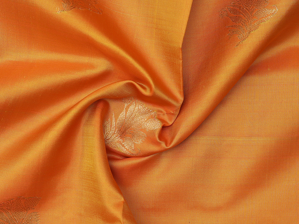 Zari Motifs Orange Kanchipuram Silk Pavadai Sattai Material