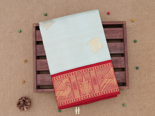 Zari Motifs Pastel Green Kanchipuram Pavadai Sattai Material