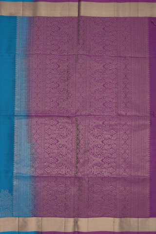 Zari Motifs Peacock Blue Soft Silk Saree