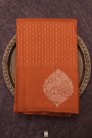 Zari Stripes Design Copper Orange Kanchipuram Silk Saree