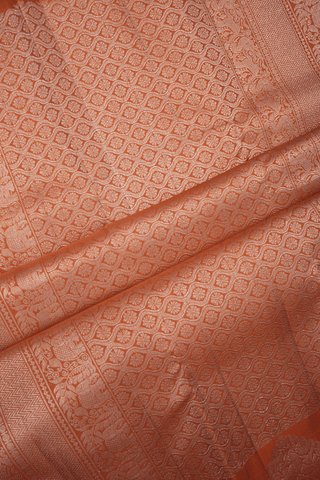 Zari Stripes Design Copper Orange Kanchipuram Silk Saree