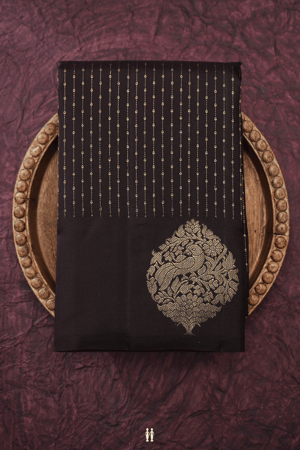 Zari Stripes Design Dark Oak Brown Kanchipuram Silk Saree