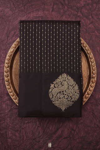 Zari Stripes Design Dark Oak Brown Kanchipuram Silk Saree