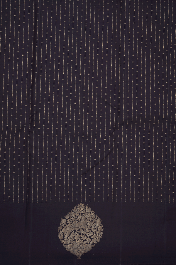 Zari Stripes Design Dark Oak Brown Kanchipuram Silk Saree