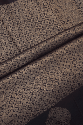 Zari Stripes Design Dark Oak Brown Kanchipuram Silk Saree