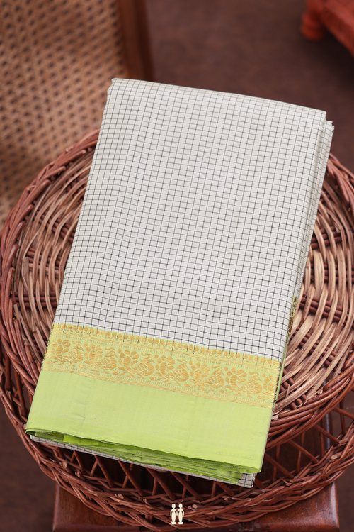 Kanchipuram Silk Saree In Cream Color With Checks Design