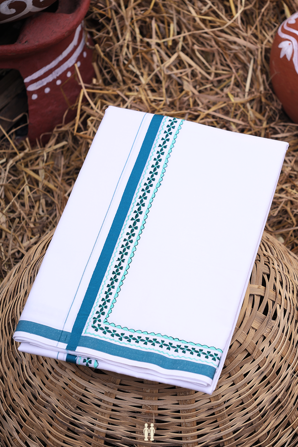 Contrast Border White Cotton Dhoti