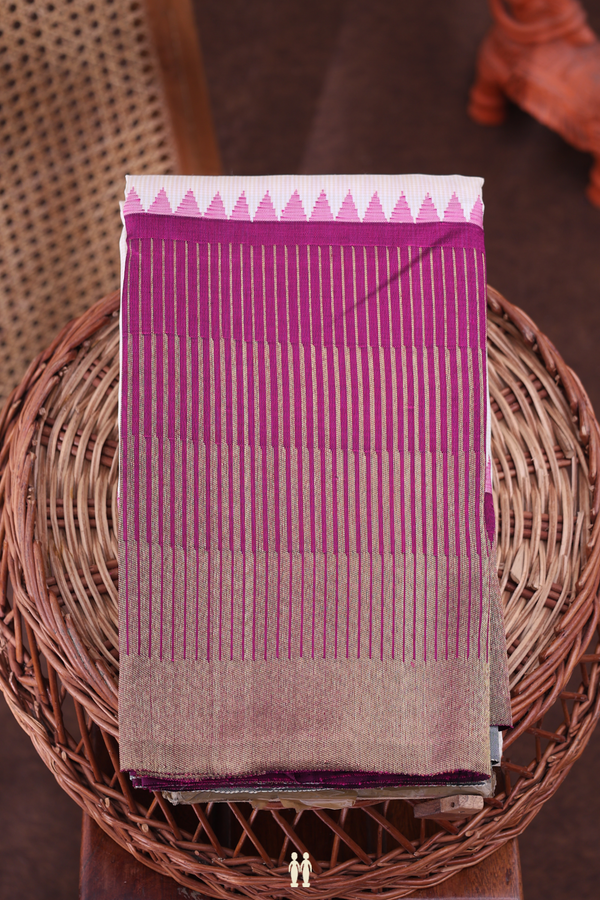 Kanchipuram Silk Saree In White And Ivory With Checks Design