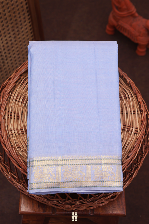 Kanchipuram Silk Saree In Plain Steel Blue With Zari Border